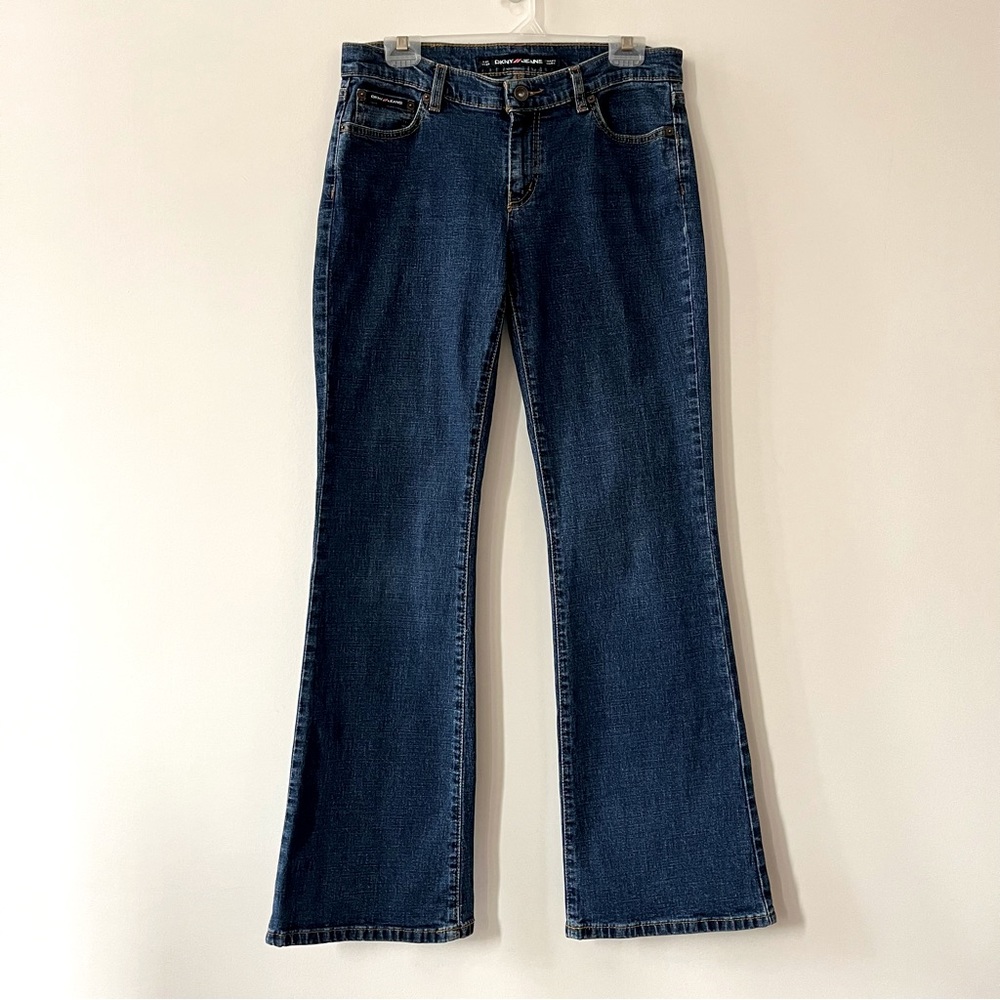 Vintage Y2K DKNY Low Rise “Times Square” Dark Wash Flare Jeans - Juniors Sz. 9